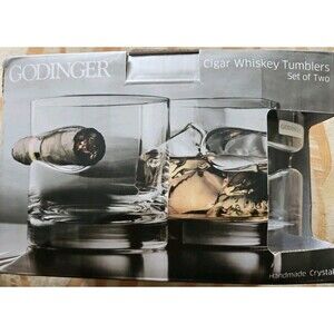 Godinger Cigar Whiskey tumbler Glass Pair 12oz-set of 2 New In Box